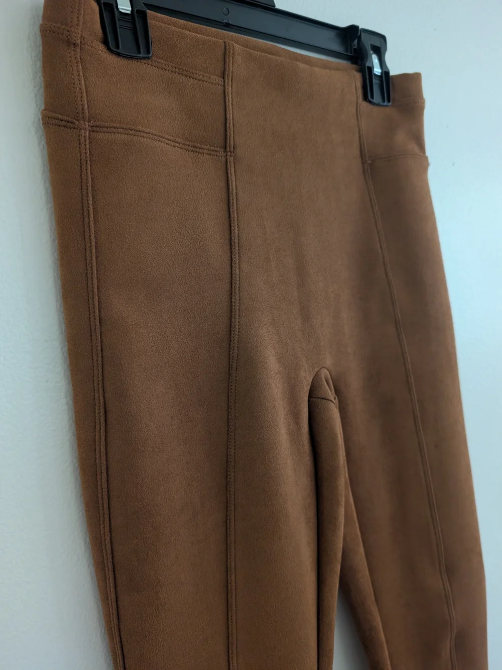 High-Rise Faux-Suede Leggings in Caramel Brown